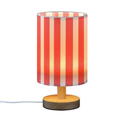 Red White Stripes Bedside Table Lamp Small Desk Lamps Linen Fabric Shade Decorative Nightstand Lamp LED with USB Port Wood Base for Bedroom Living Room