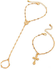 Stylish Gold Hand Chain Bracelet with Ring for Women Summer Jewelry