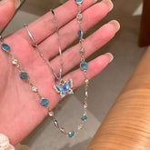 Blue Butterfly Pendant Necklace - Delicate Layering Jewelry