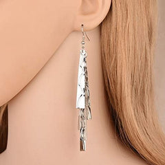 Trendy Earrings Silver Stud Dangle Long Tassel Earrings