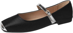 Hee grand Women Mary Jane Flats Shoes Square Toe Satin Dress Shoes Comfortable Casual Ballet Flats