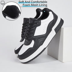 Niluber Women's Fashion Low Top Sneakers - White PU Leather Tennis Shoes-Lace Up Comfortable Casual Waking Shoes