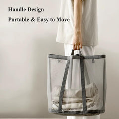 Foldable Wall-Mounted Laundry Basket, Collapsible Nylon Mesh Hamper with Reinforced Carry Handles for Laundry, Bathroom, Dorm or Travel (41L, Grey)