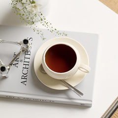 WAIT FLY Simple Round Shape Ceramic Coffee Mug Set with Saucer, Tea Cup, Milk cup, Office Water Mug, Dessert Plate-Purple-9 OZ