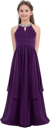 Kids Girls Sleeveless Halter Flower Girl Dress Princess Pageant Wedding Birthday Party Dress