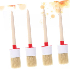 4pcs Ergonomic Wooden Handle Bristle Brush Round Brush for BBQ Griddle Painting Chalk for Boys and Girls