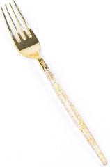 24 Clear 8.5-inch Disposable Plastic Forks Gold Glittered Handle Wedding Party Reception Catering Decorations Supplies