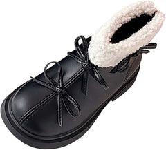 Kids Girls Winter Fleece Ankle Boots Fashion Cute Bowknot PU Leather She๐ฟpa Soft Warm Faux ๐๐ฎ๐ฟ Cold Day Shoes