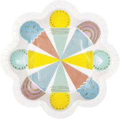 Multicolor Pastel Ice Cream Shaped Dessert Plates - 8.25" (Pack of 8) - Foil Stamping, Ideal for Summer Parties, Ice Cream-Themed Events, and Birthday Celebrations