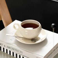 WAIT FLY Simple Round Shape Ceramic Coffee Mug Set with Saucer, Tea Cup, Milk cup, Office Water Mug, Dessert Plate-Purple-9 OZ