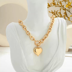 Chunky Heart Pendant Necklace for Women Gold Silver Statement Chain Jewelry Adjustable Romantic Gift