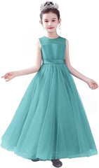 dideyttawl Flower Girl Dresses,Girls Princess Dress,Junior Bridesmaid Dress for Wedding,Kids Formal Tulle Full Length Dress