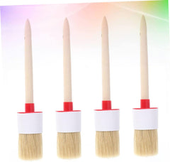 4pcs Round Bristle Brush Wooden Handle for Oil and Watercolor Painting for BBQ and Pastry Basting