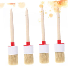 Milisten 4pcs Round Bristle Oil Painting Brush Wooden Handle Versatile for Bbq Baking Art Projects Random Bristle