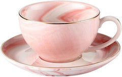 FUYU Gold Edge Marble Ceramic Espresso Coffee Cup and Saucer Set Tea Cup