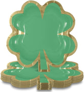 Unique Charming Green and Gold Shamrock-Shaped Foil Stamping Paper Dessert Plates - 8.25" (Pack of 8) - Festive Design, Perfect for St. Patrick's Day and Spring Celebrations