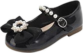 Girls Marry Jane Shoes Kids Flat Sole Faux Leather Dance Shoes Baby Pricess Buckle Comfy Bowknot Dress Shoes