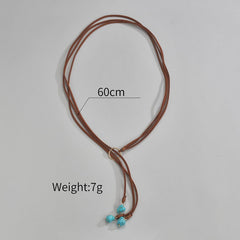 1PCS Irregular Turquoise Velvet Necklace, Double Layer Adjustable Choker, Handmade Bohemian Layering Jewelry, Natural Stone Fashion Statement Piece (Blue&White)