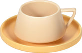 Koythin Ceramic Coffee Mug with Saucer Set, Cute Creative V-shaped Handle Cup Saucer for Office and Home, Dishwasher and Microwave Safe, 5.5 oz/160 ml for Latte Tea Milk (Apricot)