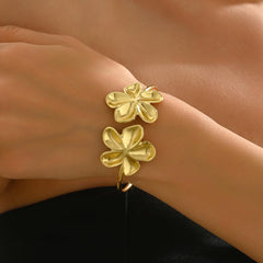 Gold Bangle Bracelets for Women Flower Bracelet Cuff Jewelry Gift for Her