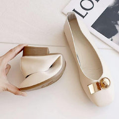 MATERUIEYES Fashion Casual Square Toe Women's Single Shoes Gentle Style Flat Shoes Slip On