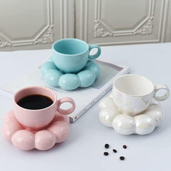 Flower Coffee Cup & Saucer Set Cute Mug & Saucer Set Ceramic Coffee Cup with Sunflower Saucer Latte Cups 6.7Oz Silver