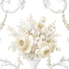 CONCORD WALLCOVERINGS ™ Silk Impressions 2, Contemporary Floral Bordo, Beige Wallpaper Sample