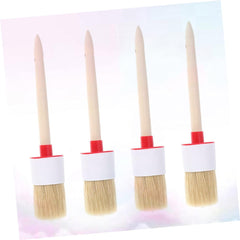 4pcs Round Bristle Brush Wooden Handle for Oil and Watercolor Painting for BBQ and Pastry Basting