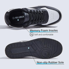 Niluber Women's Fashion Low Top Sneakers - White PU Leather Tennis Shoes-Lace Up Comfortable Casual Waking Shoes