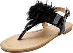 Girls Flat Bottomed Pin Toe Sandals Flower Beach Shoes Pin Toe Little Girls Sandals for Outer Wear Little Girl Slides (White, 3.5-4 Years Toddler)