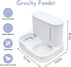 Kathson Automatic 2 in 1 Cat Feeder and Water Dispenser, Gravity Feed Pet Feeder for Indoor & Outdoor Cats (Grey)