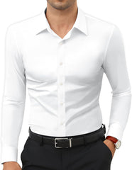 Stretch Mens Dress Shirts Long Sleeve Slim Fit Dress Shirts for Men Muscle Fit Wrinkle Free Button Down Shirt