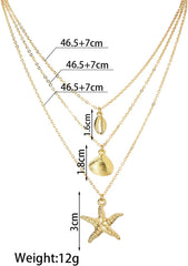 3PCS Gold Star Necklace Set, Layered Shell and Scallop Pendant Necklaces for Everyday Use, Adjustable Layered Jewelry for Women, Ocean-Inspired Accessories (Golden)