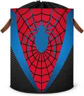 Large Laundry Hamper Basket with Lid, Round Collapsible Storage Organizer Bin for Kids Room, Boys, Nursery, Closet, Bedroom, Playroom, Toys, Dirty Clothes, 16"W x 20"H Blue and Red Spider Web