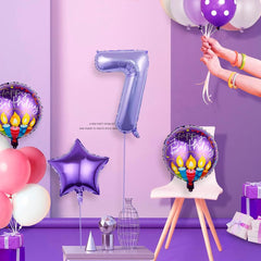 13pcs Balloon Party Supplies, 4th Birthday Party Supplies,Purple Number 4 Mylar Balloon,Large Birthday Decoration Balloon Set for Girls Baby Shower Home Party Decor - No. 4 Foil Balloons Bouquet
