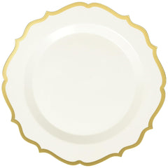 Blue Sky Contemporary Collection White With Gold Rim Plastic Plates - 7.5" (10 count) Disposable Dinnerware for Events and Parties