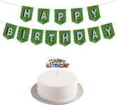 Happy Birthday Banner & Cake Topper, Miner Theme Birthday Decorations Signs TNT Bunting Garland & Centerpiece for Kids Boys Cupcake Photo Prop Backdrop Game Themed Party Supplies
