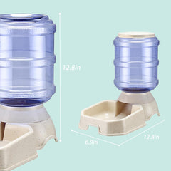 Automatic Pet Feeder & Waterer Set of 2 Pack, Self Feeding Replenish Dog Cat Bowls, Gravity Food & Water Storage Container Fountain Jug Pet Supplies Plastic Skid Proof Rubber Feet (Gery)