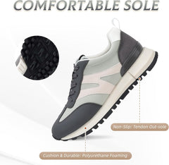 IXU Womens Sneakers Casual Lace-Up Walking Shoes for Women with Non-Slip Sole, Womens Fashion Sneakers Patchwork Designed, Breathable Lining for Tennis, Running, Daily Errands Stylish & Comfortable