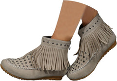 Cowboy Boots for Women Fringe Tassel Studded Back Zipper Flat Ankle Boots Fashion Round Toe Wide Width Non-Slip Booties