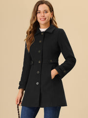 Allegra K Women's Winter Classic Outwear Overcoat with Pockets Single Breasted Pea Coat