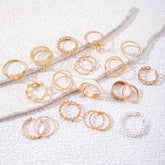 Imitation Pearl Geometric Ring Collection, Modern Layered Design, Luxury Hand Adornment