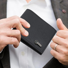 Men's Wallet Business Casual Short PU Leather Money Clip (Black)