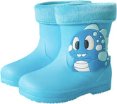 Kids Girls Cute Dinosaur Character Printed Waterproof with Warm Sock Non-Slip Rubber Rain Boots for Toddler