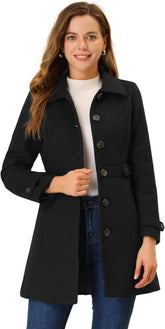 Allegra K Women's Winter Classic Outwear Overcoat with Pockets Single Breasted Pea Coat
