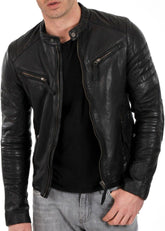 DECIMAL Men's Black & BROWN Genuine Lambskin Leather Biker Jacket VINTAGE REAL MOTORCYCLE JACKETS FOR MEN