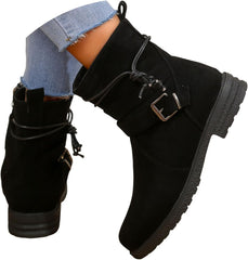 Ankle Boots for Women Wide Calf Suede Round Toe Western Work Booties Fashion Walking Boots Fall Winter Womens Side Zipper Non Slip Low Heel Comfortable Casual Cowboy Short Boot Shoes