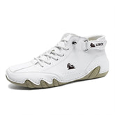 Vogany Men's Casual Leather Fashion Sneakers Chukka Boots Slip On Non-Slip Breathable High Boots Hiking Shoes Men