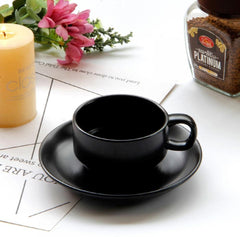 Sizikato Classic Matte Black Porcelain Cup & Saucer Set, 6oz Tea Cup Coffee Mug
