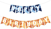 Blue and Orange Happy Birthday Banner, Pre-Strung Cute Dog Paw Print Bunting Banner Cartoon Theme Party Decorations for Boys Kids Baby Shower Celebration Supplies